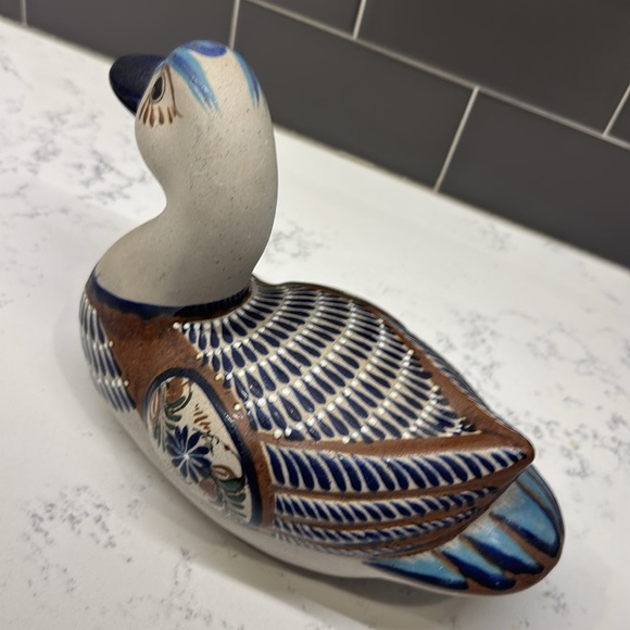 Vintage Mexican Tonala Pottery Duck Mateos Mostado Cobalt Blue Figure Figurine - Picture 6 of 10